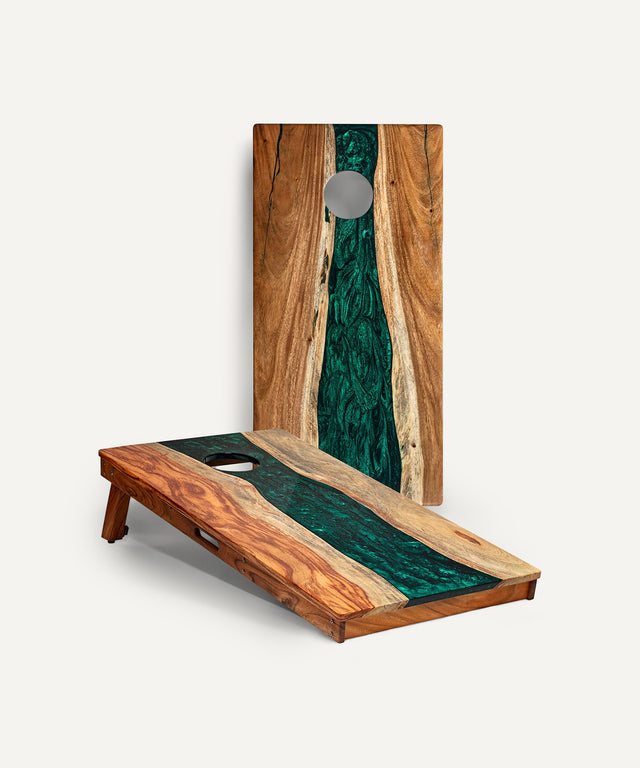 Resin & Wood Classic Cornhole Set - Live Edge River Collection - Huyck House Premium Sporting Goods
