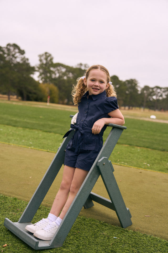 Poplin Romper in Navy