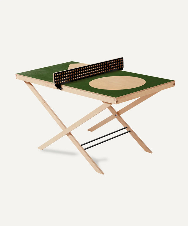 Aesthetic ping pong art table tennis piece by Art of Ping Pong with wooden frame and green surface