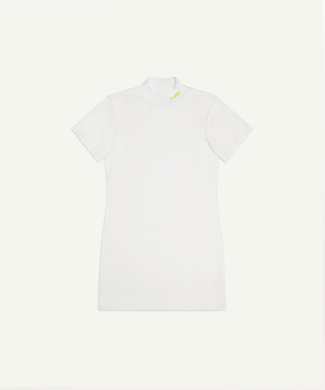 AIEA Golf white short sleeve dress showcasing fashionable womens golf clothing with a clean and sleek design