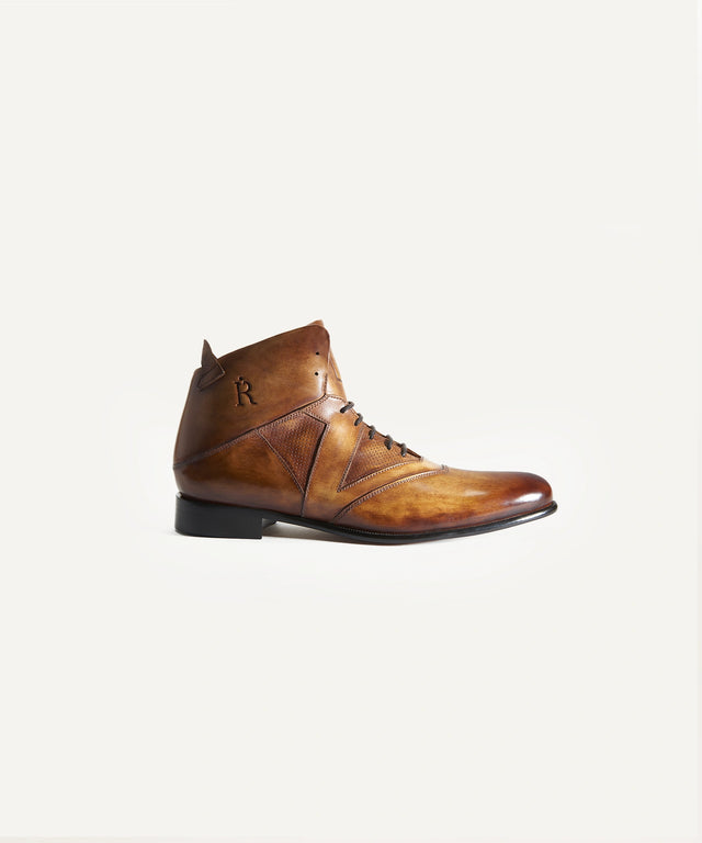 The Rafter Club Italian made mens dress shoe in brown leather with ankle-high design and stylish laces