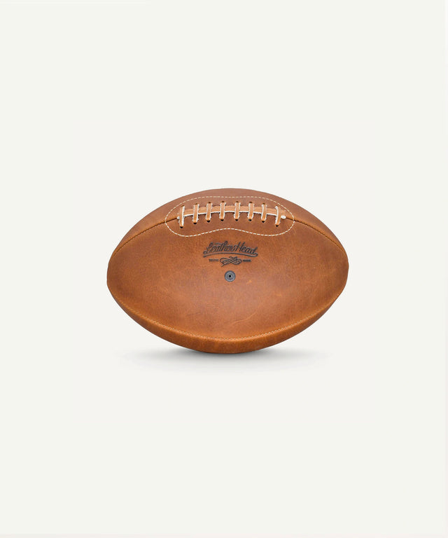 Leather Head Sports leather watermelon football in classic brown leather with white laces and logo