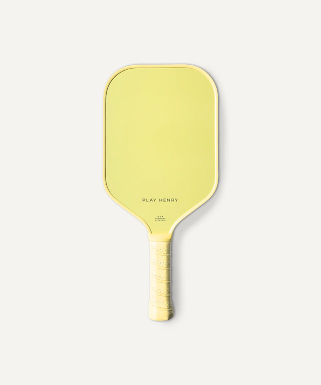 Play Henry yellow carbon fiber pickleball paddle with textured grip for better control