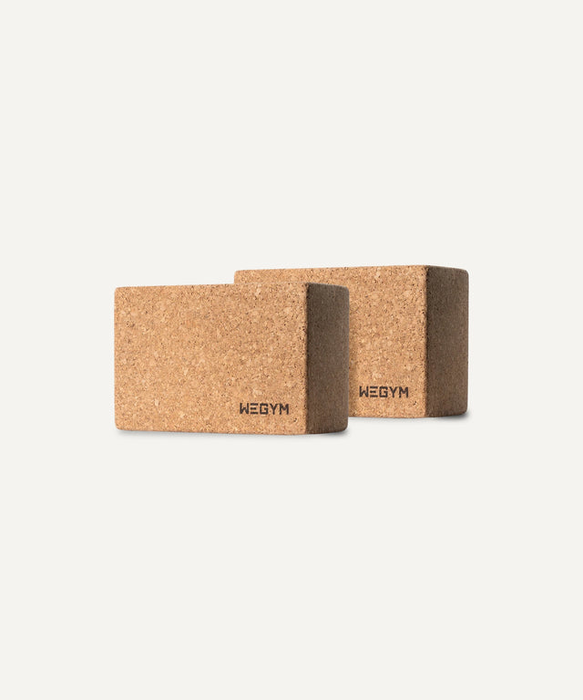 WeGym cork yoga block set made of natural cork for stability and support during yoga practice