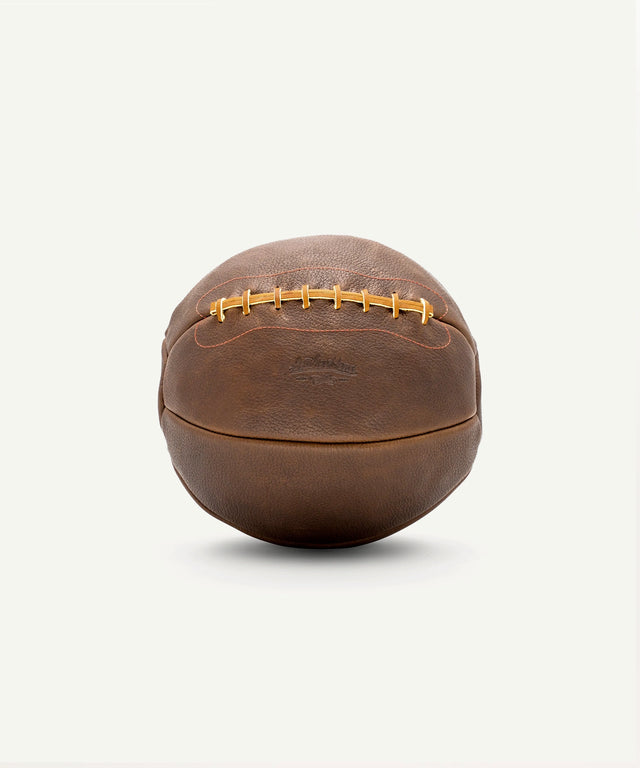 Leather Head Sports 14lb leather medicine ball in brown with stitched laces for strength training