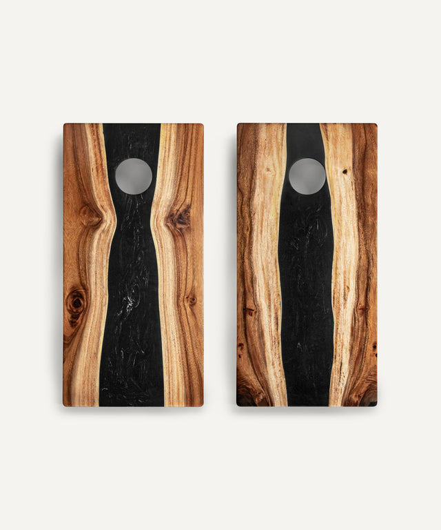 Resin & Wood Classic Cornhole Set - Live Edge River Collection - Huyck House Premium Sporting Goods