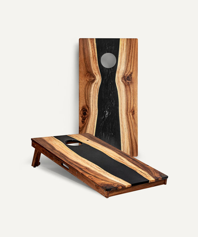 Resin & Wood Classic Cornhole Set - Live Edge River Collection - Huyck House Premium Sporting Goods