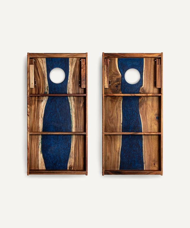 Resin & Wood Classic Cornhole Set - Live Edge River Collection - Huyck House Premium Sporting Goods