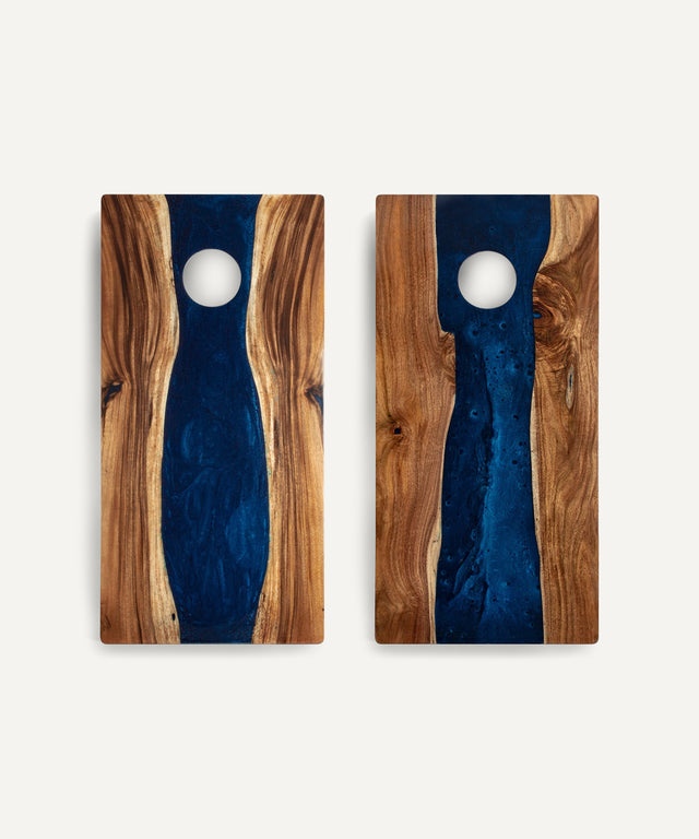 Resin & Wood Classic Cornhole Set - Live Edge River Collection - Huyck House Premium Sporting Goods