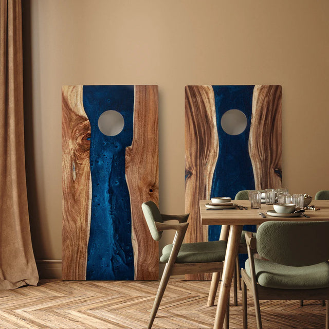 Resin & Wood Classic Cornhole Set - Live Edge River Collection - Huyck House Premium Sporting Goods