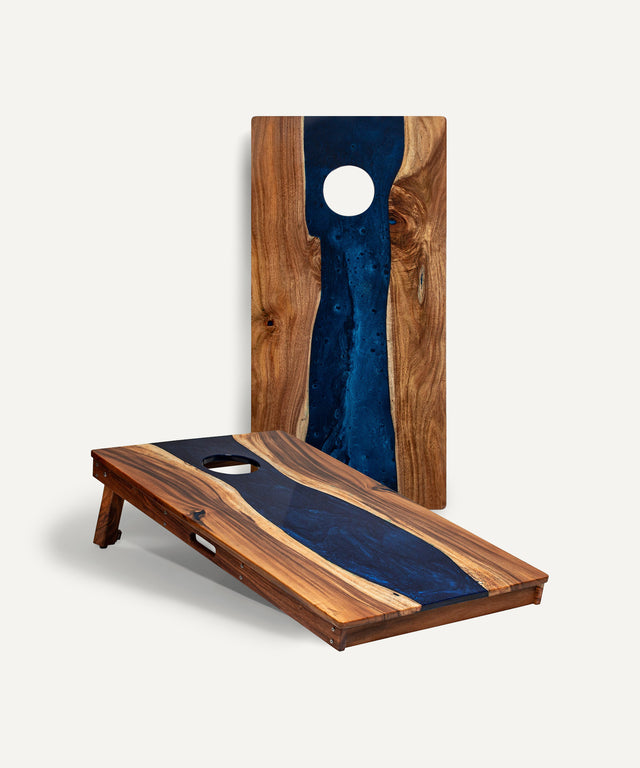Resin & Wood Classic Cornhole Set - Live Edge River Collection - Huyck House Premium Sporting Goods