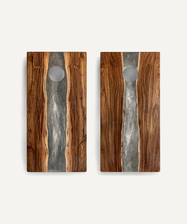 Resin & Wood Classic Cornhole Set - Live Edge River Collection - Huyck House Premium Sporting Goods