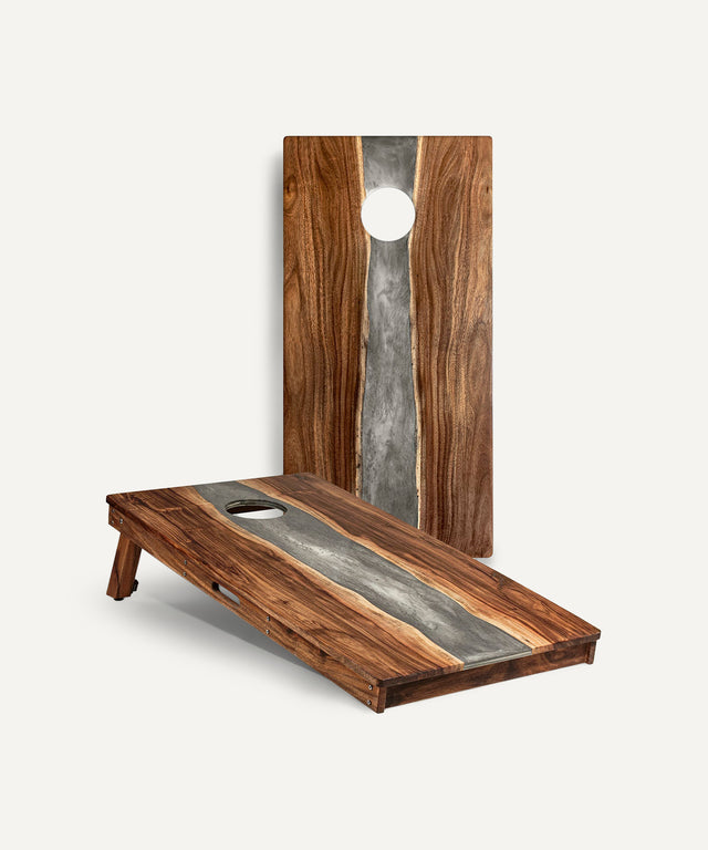 Resin & Wood Classic Cornhole Set - Live Edge River Collection - Huyck House Premium Sporting Goods
