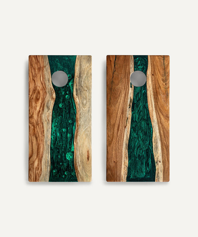 Resin & Wood Classic Cornhole Set - Live Edge River Collection - Huyck House Premium Sporting Goods