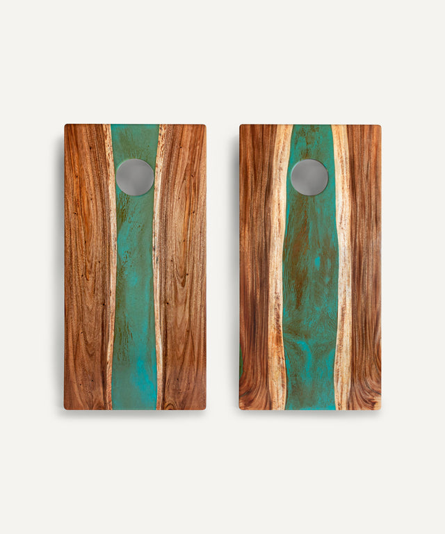 Resin & Wood Classic Cornhole Set - Live Edge River Collection - Huyck House Premium Sporting Goods