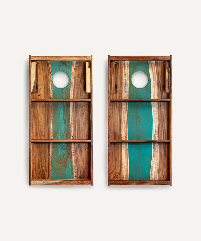 Resin & Wood Classic Cornhole Set - Live Edge River Collection - Huyck House Premium Sporting Goods