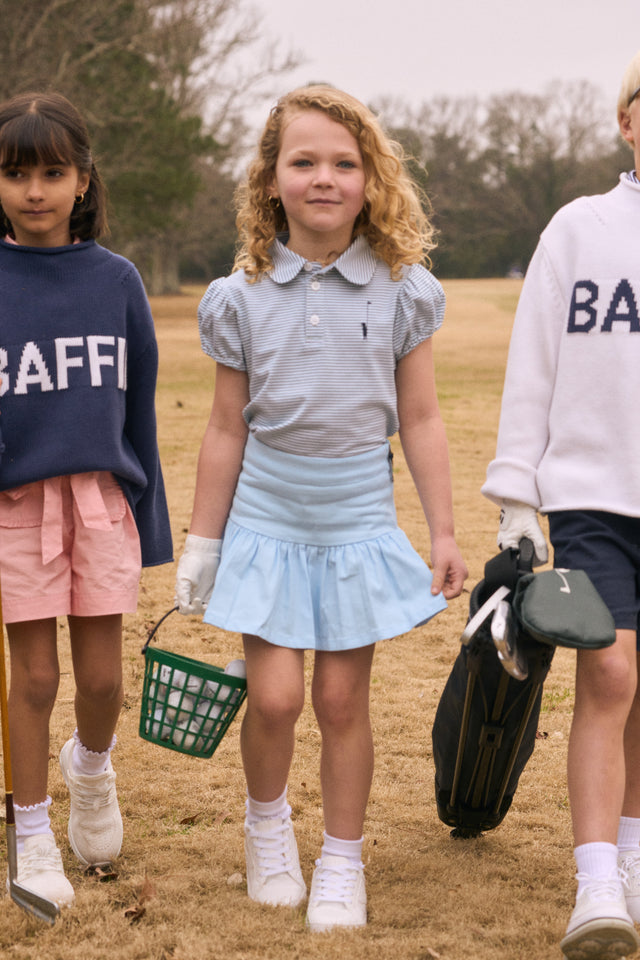 Puff-Sleeved Polo in Green and White Stripe