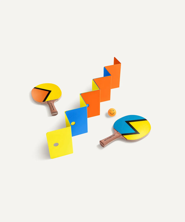 Art of Ping Pong aesthetic ping pong table tennis set with colorful paddles and ball for home games