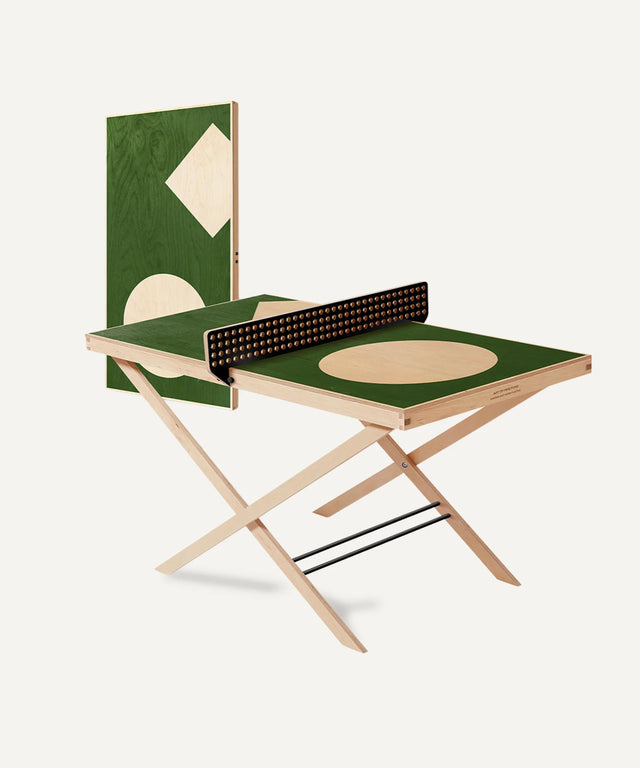 Aesthetic ping pong table tennis set with green and natural wood design by Art of Ping Pong