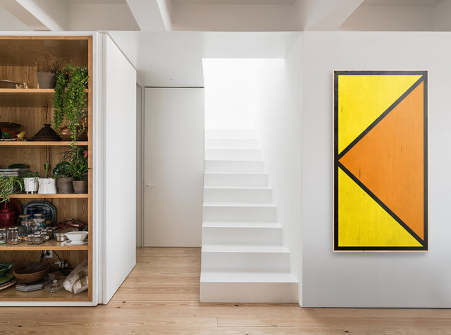 Aesthetic ping pong inspired table tennis art by Art of Ping Pong displayed on a white wall in a modern room