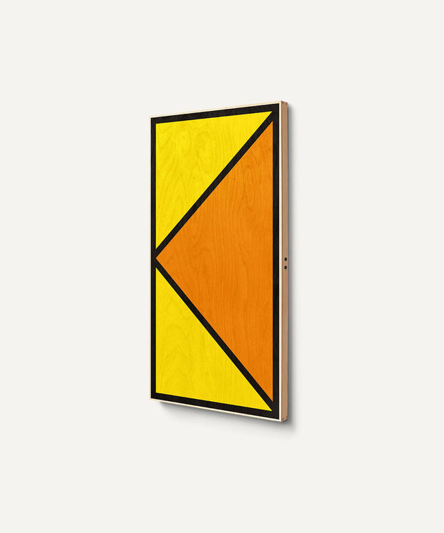 Aesthetic ping pong table tennis themed modern art piece with yellow and orange geometric design