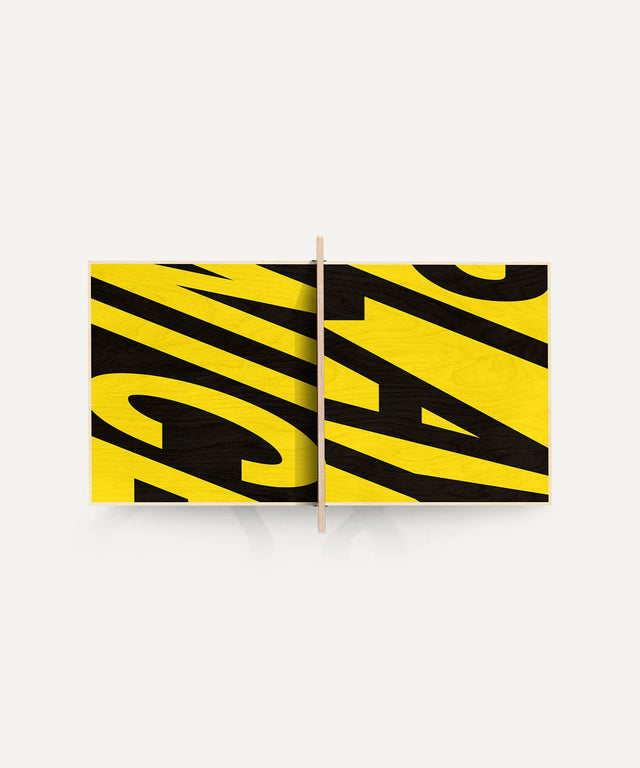 Aesthetic ping pong table tennis art piece featuring bold black and yellow typography design