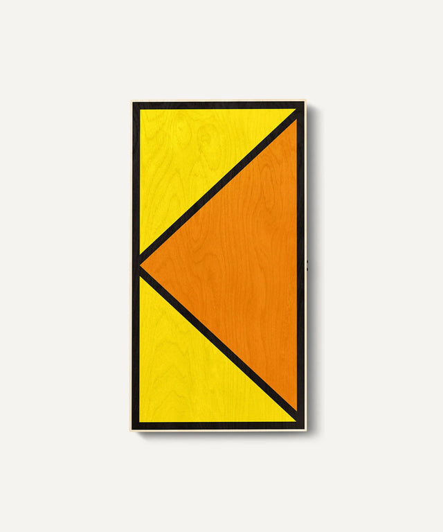 Aesthetic ping pong table tennis art piece with bold yellow and orange geometric design by Art of Ping Pong