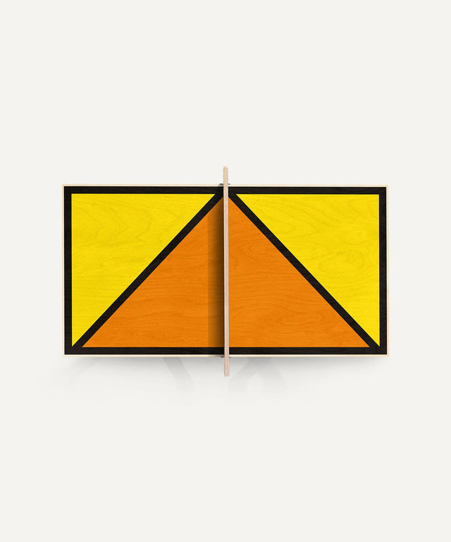 Aesthetic ping pong table tennis artwork by Art of Ping Pong featuring bright yellow and orange geometric design
