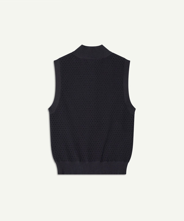 AIEA Golf sleeveless black knit vest back view for fashionable womens golf clothing