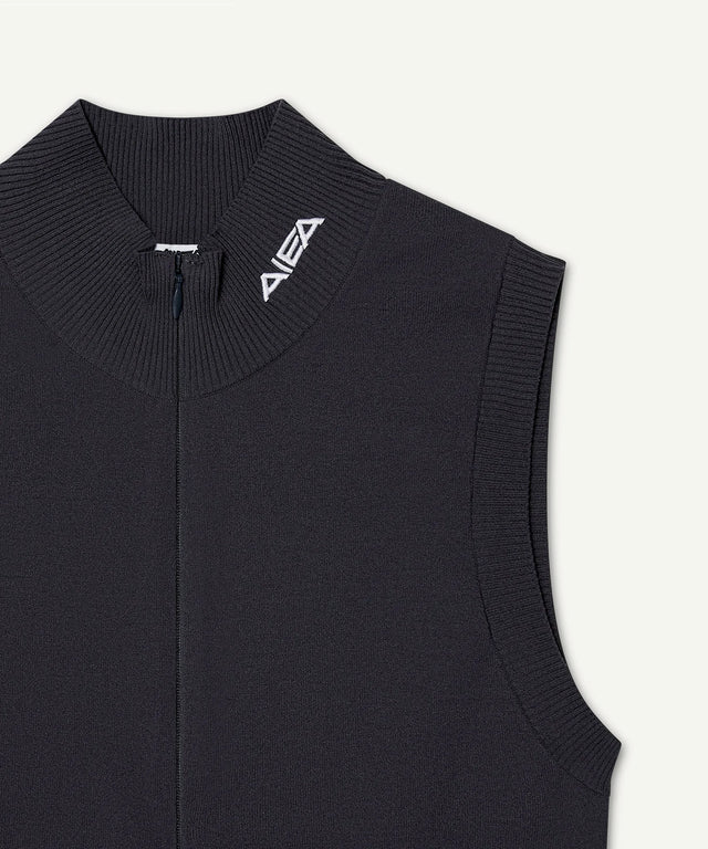 AIEA Golf black sleeveless zip-up vest featuring fashionable womens golf clothing for stylish comfort