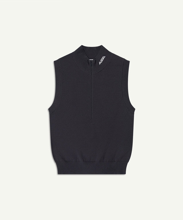 AIEA Golf black sleeveless sweater vest with quarter zip, part of fashionable womens golf clothing