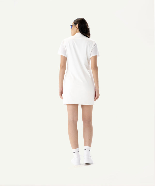 AIEA Golf white short-sleeve polo dress viewed from back in fashionable womens golf clothing