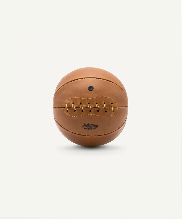 Leather Head Sports bourbon old fashioned mini basketball in tan leather with stitched laces