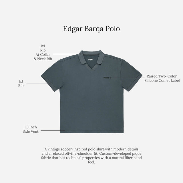 Kadet men's performance polo shirt in dark gray with ribbed collar, side vents, and silicone label