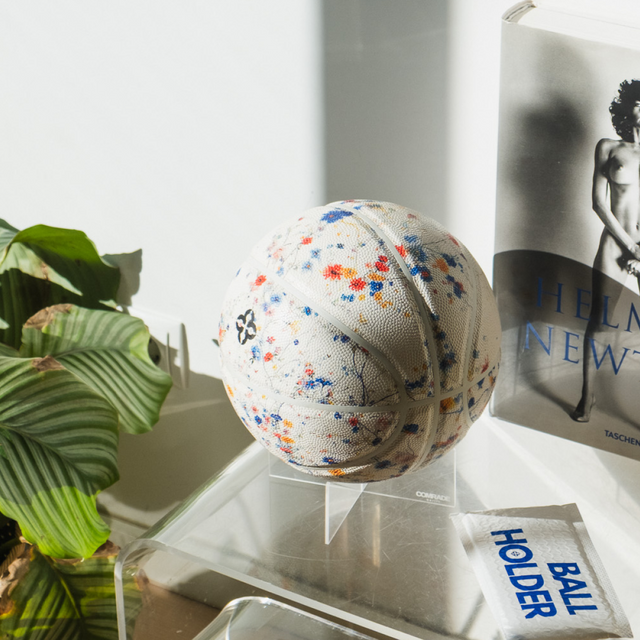 Comrade Berlin artistic basketball mens kids collectibles decorative basketball with floral design displayed on clear stand