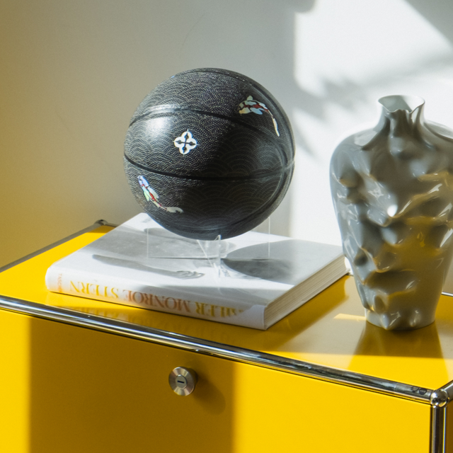 Comrade Berlin artistic basketball mens kids collectibles decorative basketball displayed on stand on yellow cabinet