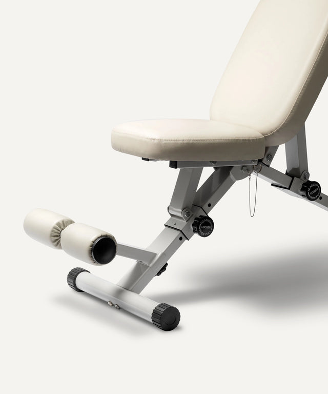 WeGym adjustable fitness bench with padded seat and backrest in white for versatile workouts