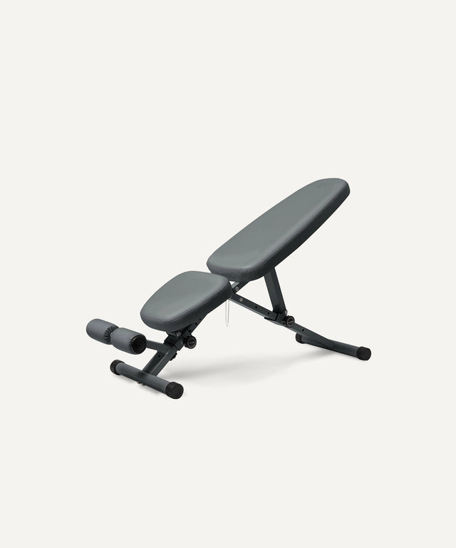WeGym adjustable fitness bench in gray with padded seat and backrest for versatile workouts