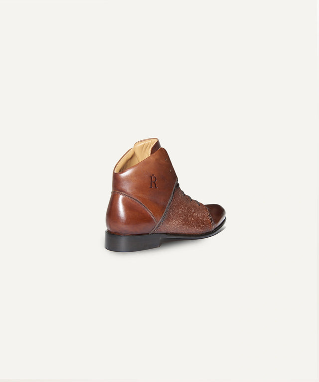 Handcrafted brown premium leather dress shoes by The Rafter Club with smooth and textured leather detailing