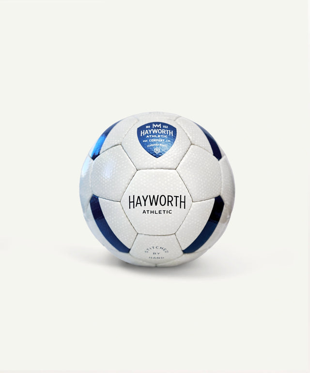 Hayworth Athletic standard model soccer ball with white and blue panels for training and matches