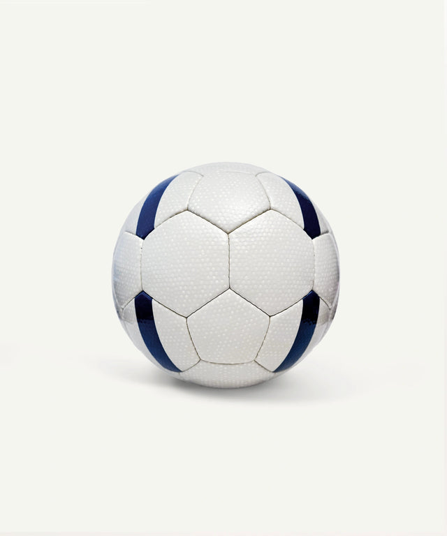 Hayworth Athletic standard model soccer ball in white with blue accents for outdoor play