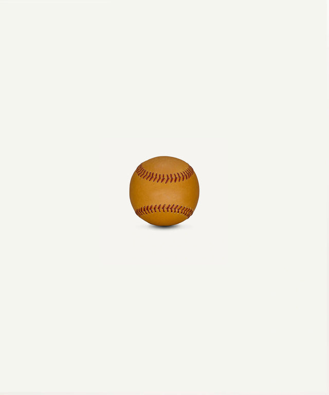 Horween leather baseball by Leather Head Sports with premium tan leather and red stitching