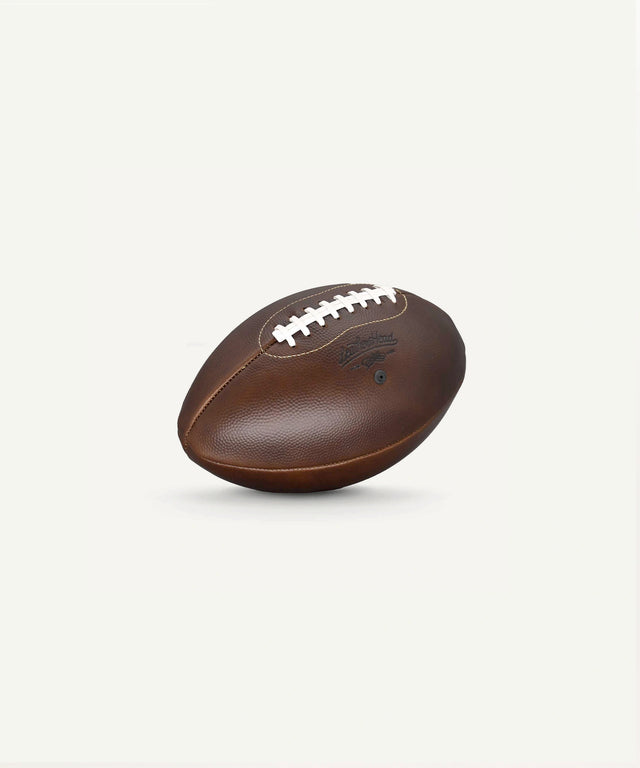 Leather Head Sports Horween leather football in dark brown with white laces and textured grip