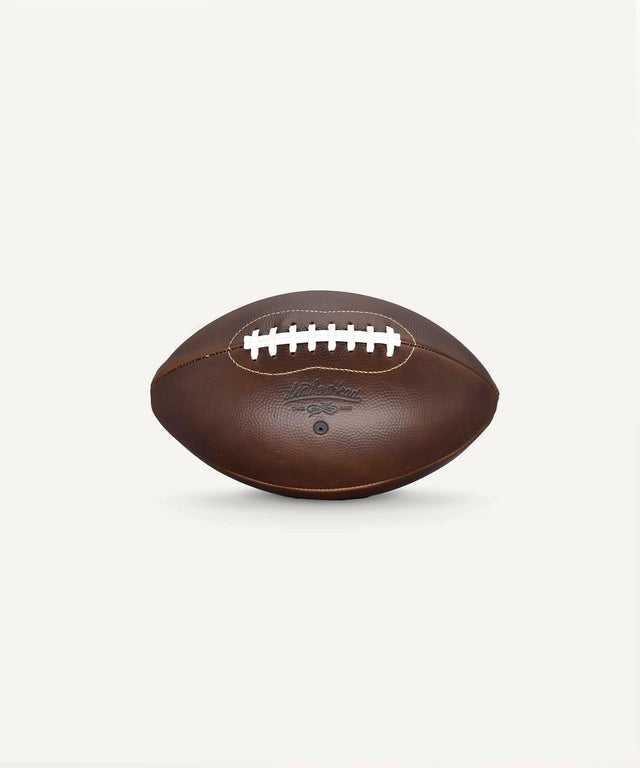 Leather Head Sports Horween leather football in brown with white laces and vintage design