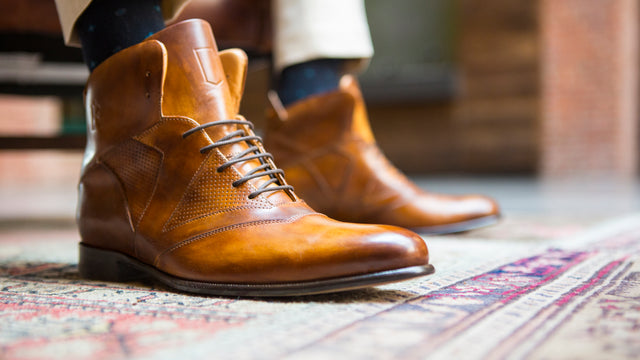 The Rafter Club Italian made mens dress shoe in tan leather with lace-up design and detailed stitching