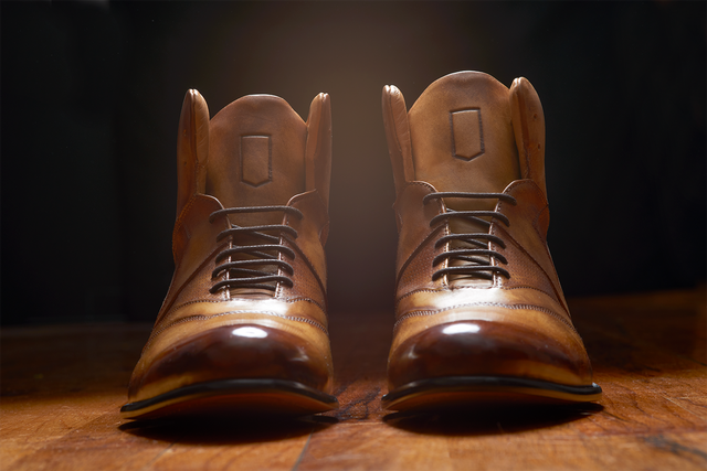 Italian made mens dress shoe by The Rafter Club in polished brown leather with laces