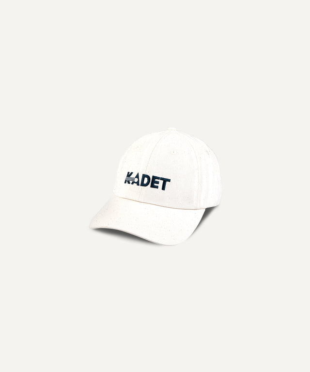 White Kadet logo cotton twill hat with curved brim and adjustable back strap