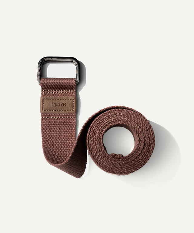 WeGym brown stretch strap for stretching with metal buckle for enhanced flexibility exercises