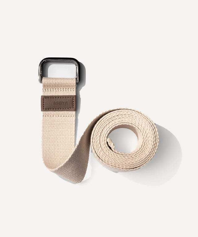 WeGym beige stretch strap for stretching with durable buckle and woven design