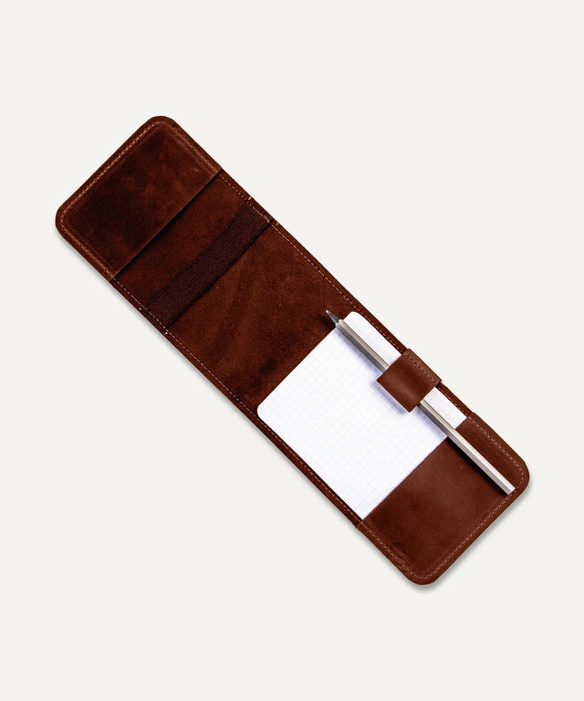 Pikore brown leather golf scorecard holder with pen loop and note pocket